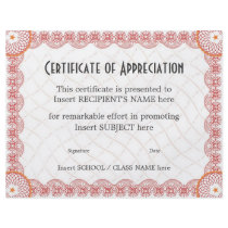 CERTIFICATE OF APPRECIATION