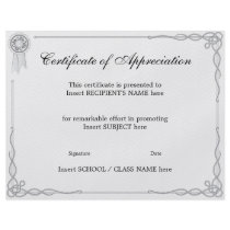 CERTIFICATE OF APPRECIATION