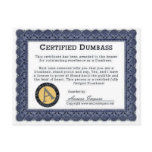 Certified Dumbass Award - Designer Postcard