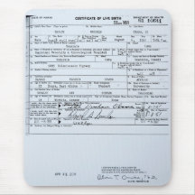 Certified Original Barack Obama Birth Certificate Mousepad