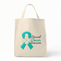 Cervical Cancer Survivor Flower Ribbon Tote Bag