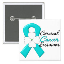 Cervical Cancer Survivor Flower Ribbon Pinback Buttons