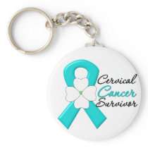 Cervical Cancer Survivor Flower Ribbon Keychains