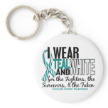 CERVICAL CANCER Teal White For Fighters Survivors Key Chain