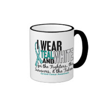 CERVICAL CANCER Teal White For Fighters Survivors Coffee Mugs