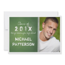 Chalkboard in Green Bold Guy Graduation Party Personalised Invitation