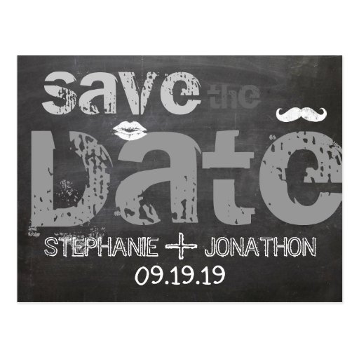 Chalkboard Mustache Lips Vintage Save the Date Post Cards | Zazzle.