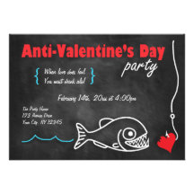 Chalkboard Piranha Anti-Valentines Day Invitations