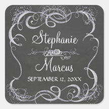 Chalkboard Typographic Leaf Swirl Rustic Wedding Sticker
