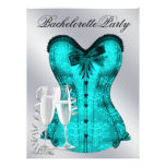 Champagne  and Teal Blue Corset Bachelorette Party Personalized Invitation
