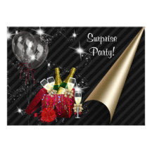 Champagne Balloons Black Surprise Birthday Party Personalized Invite
