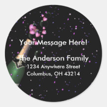 Champagne Bottle w/Confetti Return Address Labels Round Stickers