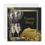 Champagne Confetti Black Gold Surprise Party Personalized Invites