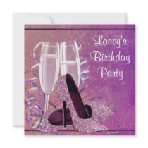 Champagne High Heel Womans Hot Pink Birthday Party Personalised Invitation