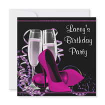 Champagne High Heel Womans Hot Pink Birthday Party Custom Announcements