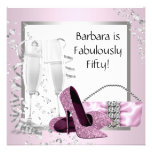 Champagne High Heels Womans Pink & Black Birthday Custom Announcements