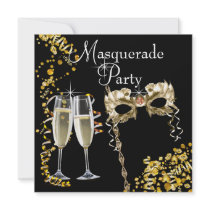 Champagne Mask Black Gold Masquerade Party