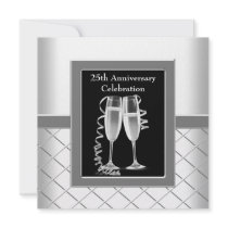 Champagne Silver 25th Wedding Anniversary Party Custom Invite