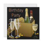 Champagne Wine Glasses Black Gold Birthday Party invitations