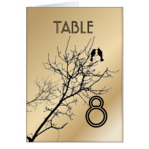 ChampagneGold LoveBirds Tree Wedding Table Number Greeting Card