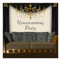 Chandeleir Zebra Sofa Housewarming Party Personalized Invites