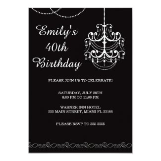 Chandelier Invitation Adult Birthday Party Black