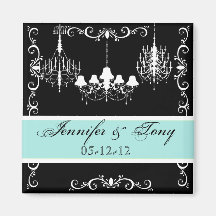Chandeliers With Aqua Names and Date Magnet