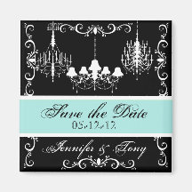 Chandeliers With Aqua Save the  Date Magnet