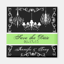 Chandeliers With Green Save the  Date Magnet