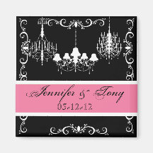 Chandeliers With Pink Names and Date Magnet