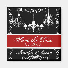 Chandeliers With Red Save the  Date Magnet