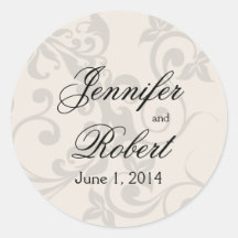 Charcoal and Ivory Filigree Envelope Seal Round Sticker