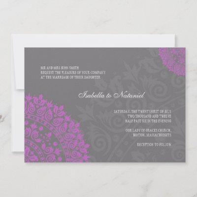 Charcoal Grey and Purple Damask Wedding Invitation by Eternalflame