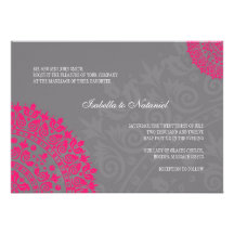 Charcoal Grey & Hot Pink Damask Wedding Invitation
