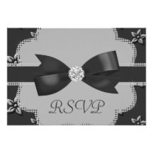Charcoal Grey Island Flowers & Rhinestones Wedding Personalized Announcement