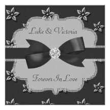 Charcoal Grey Island Flowers & Rhinestones Wedding Invites