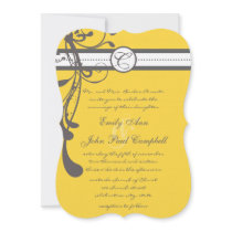 Charcoal Grey Swirls Bight Yellow Wedding Invite