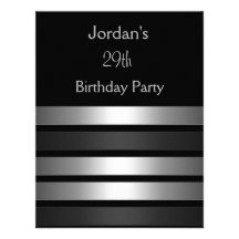 Charcoal Silver Stripes 29th Birthday Party 3 Announcement