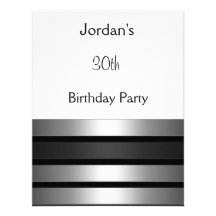 Charcoal Silver Stripes White 30th Birthday Party Custom Invites