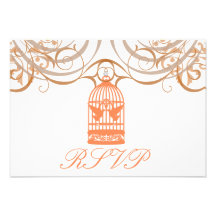 Charming Coral Birdcage Rsvp Invitation
