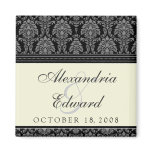 Charming Damask Wedding Favour Magnet: black