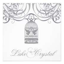 Charming Grey Birdcage Wedding Invitation