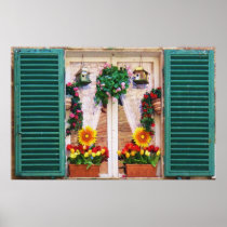 Charming windowbox sunflowers print