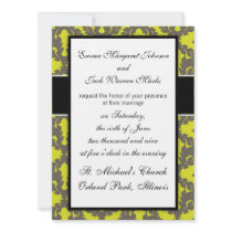 Chartreuse and Grey damask pattern design Personalized Announcement
