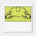 Chartreuse & Black Monogram Filigree Fridge Magnet