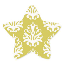 Chartreuse green and white chic damask star sticker