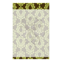 chartreuse green on brown damask design stationery design