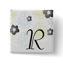 Chartreuse slate blue white damask pin