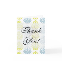 Chartreuse slate blue white damask greeting card