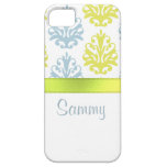 Chartreuse slate blue white damask custom iPhone 5 cases
